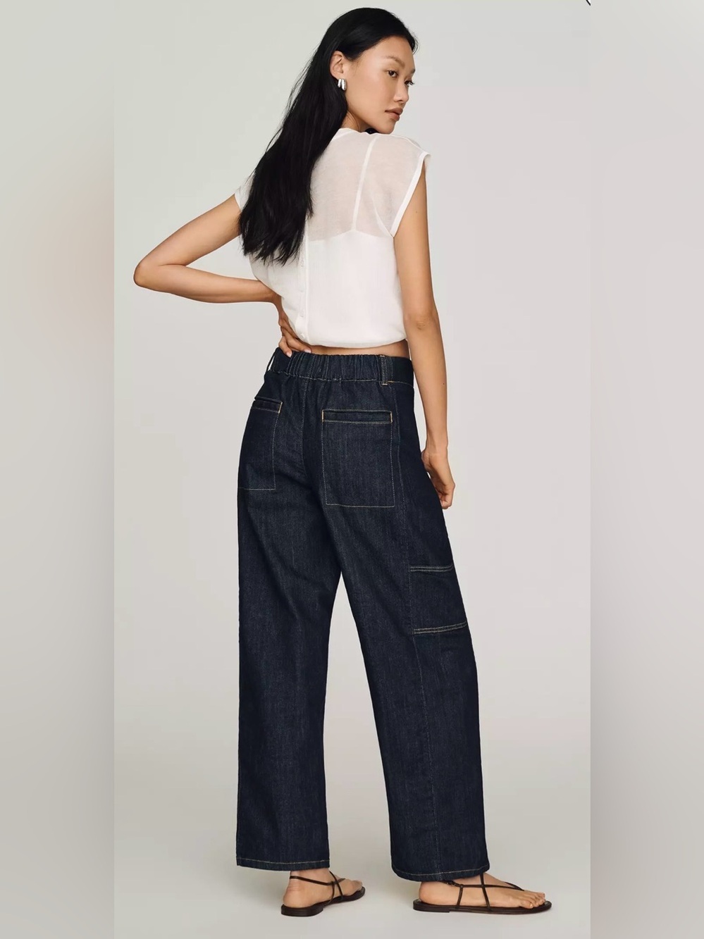 NWT Anthropologie Maeve Dark Wash Painters Mid-Rise Tapered Jeans Small - Picture 2 of 10
